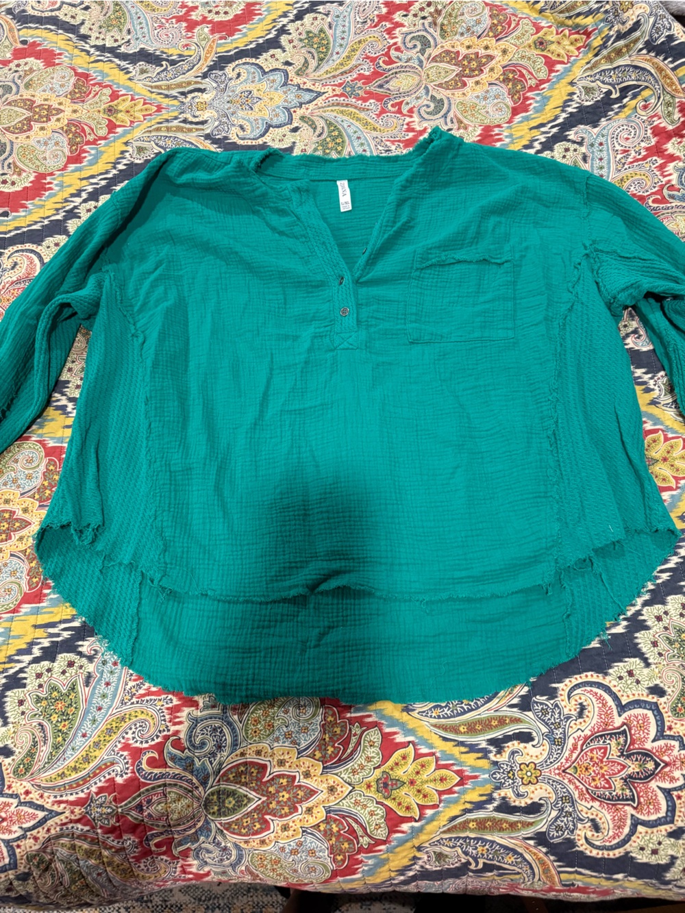 Zenana Outfitters Teal Long-Sleeve Button-Front Tunic